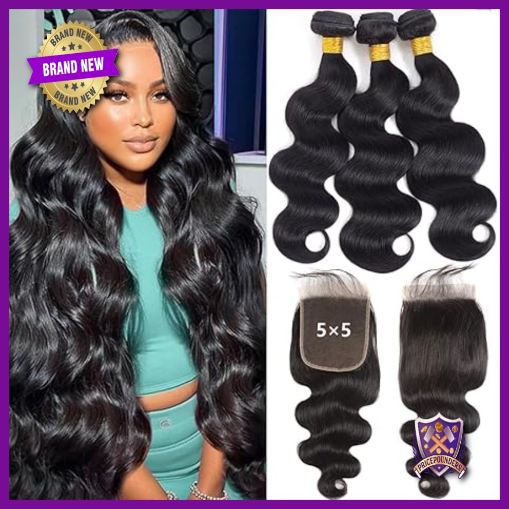 100% Virgin Human Hair Weave Bundles With Hd Lace Closure 18"